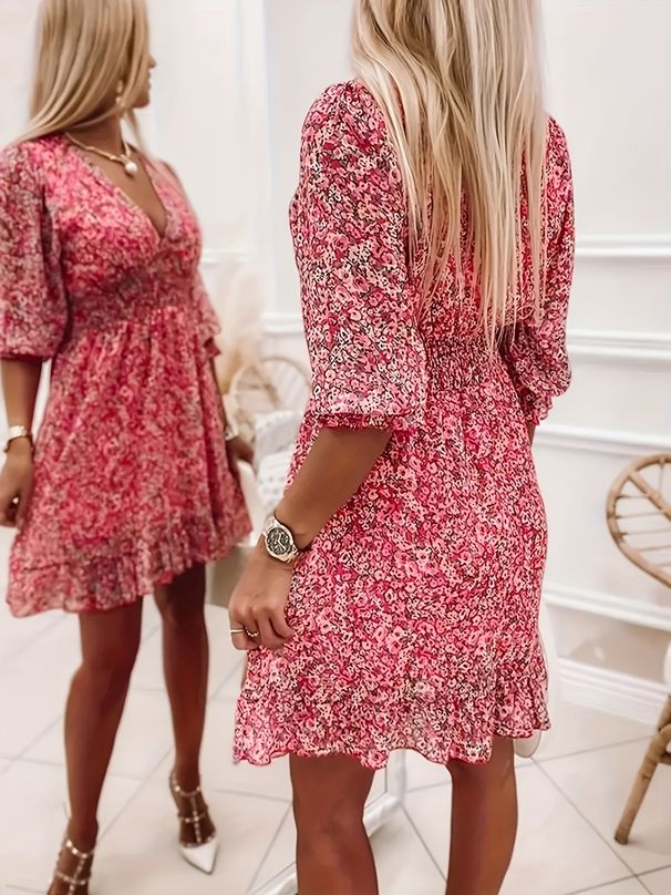 Women's Clothing Floral Dress Short Sleeved Dress_ecoleips.com
