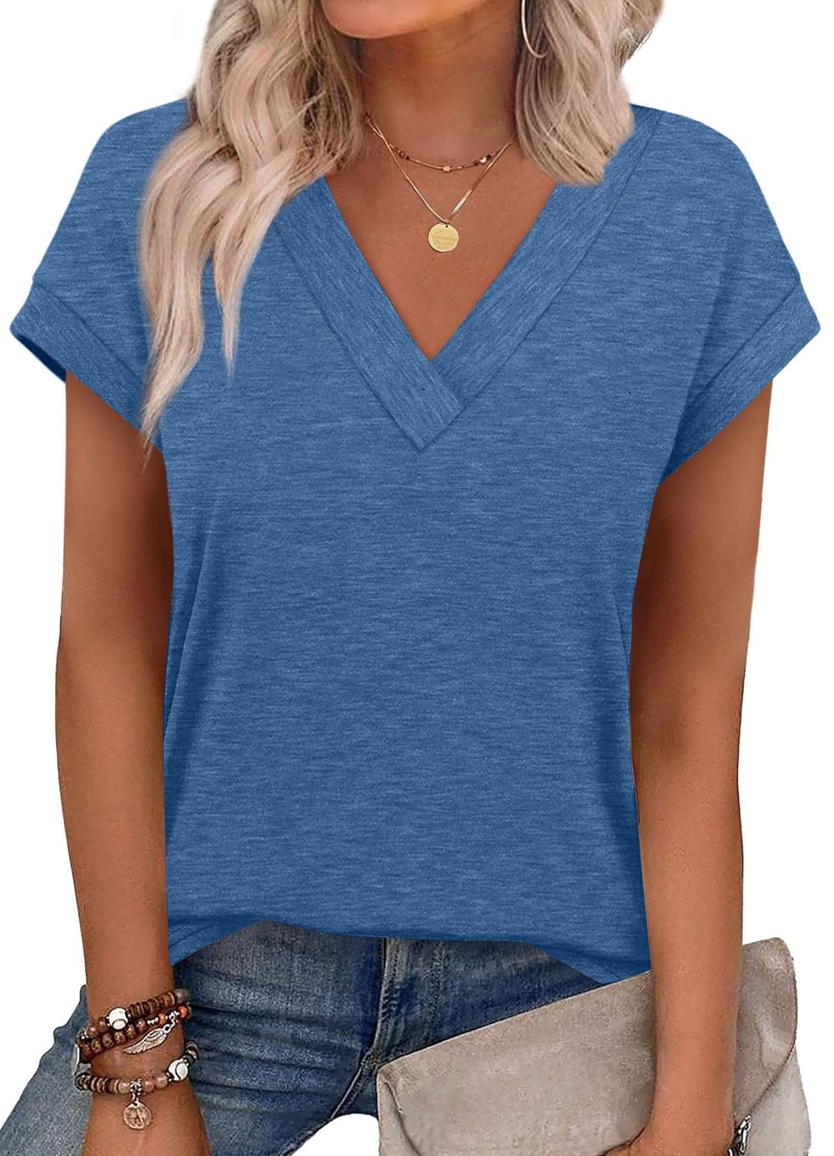XIEERDUO Womens Summer Tops Short Sleeve Shrits 2026 Trendy V Neck Spring Outfits Beach Vacation Clothes_ecoleips.com
