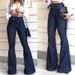 Women’s Clothing High Waisted Slightly Elastic Lace Up Flared Pants Wide Leg Pants Women's Jeans_ecoleips.com