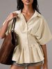 K New Waist Cinching Shirt Casual Versatile Striped Pleated Waist Cinching Slimming Versatile Top_ecoleips.com
