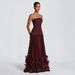 Women's Strapless Belted Pleated 3D Floral Flowy Maxi Dress – Elegant Party Evening Gown 2026_ecoleips.com