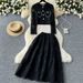 Women's Clothing Suit For Women Short Round Neck Puff Sleeve Lace Top High Waist Wide Swing Skirt Women Two Piece Suit_ecoleips.com