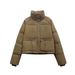 Women's Clothing Short Puffer Jacket With Stand Collar, Quilted Winter Coat, Lightweight Warm Fleece Lined Outerwear, Casual Streetwear_ecoleips.com