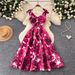 Elegant High Waist A-Line Skirt Dress Floral Print Sleeveless Summer Style for Women Perfect for Vacation_ecoleips.com