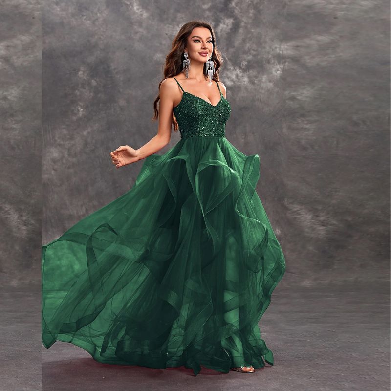 Women's Clothing Sexy Long Halter Dress Ball Gown Evening Party Wear Bubble Skirt Fashionable Large Skirt For Banquet_ecoleips.com