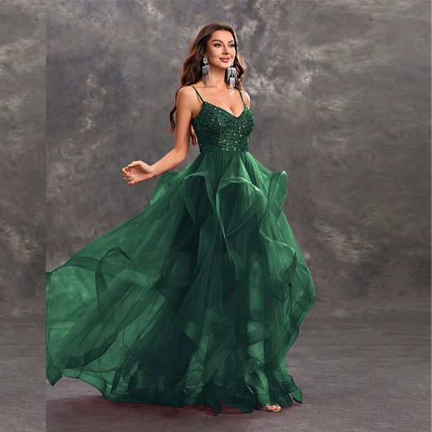 Women's Clothing Sexy Long Halter Dress Ball Gown Evening Party Wear Bubble Skirt Fashionable Large Skirt For Banquet_ecoleips.com