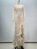Women's Clothing Backless One Shoulder Diamond Long Slit Feather Dress_ecoleips.com