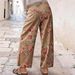European And American Style Women's mid Waist Wide Leg Jeans Loose Floral Cropped Pants Bohemian_ecoleips.com