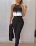 Women's Clothing autumn and summer temperament commuting print cross strap gradient top + solid color slim pants two piece set_ecoleips.com