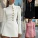 Women's Elegant Slim Fit Dress Autumn Solid Color Stand Collar Single Breasted Short Sleeve_ecoleips.com