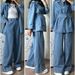 Women's Clothing New Women's Long Sleeved Denim Jacket Wide Leg Jeans Two Piece Set_ecoleips.com