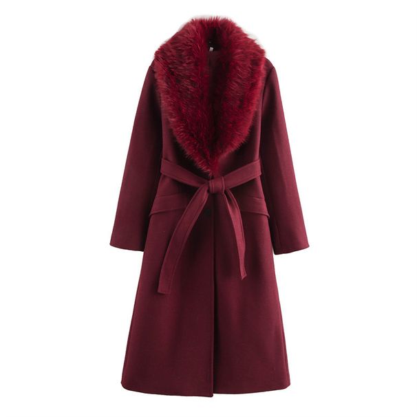 Women's Autumn Trench Coat Wool-Blend Belted Jacket Fashionable Lapel Collar Polyester Outerwear Slim Fit XS S M L Black Khaki Red_ecoleips.com