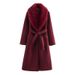 Women's Autumn Trench Coat Wool-Blend Belted Jacket Fashionable Lapel Collar Polyester Outerwear Slim Fit XS S M L Black Khaki Red_ecoleips.com