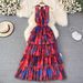 Carefully Selected European And American Style Fashion Halter Neck Backless Sleeveless Waist-cinching Tie-dye Printed_ecoleips.com