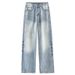 Vintage Washed Slim-fit Flared Jeans For Women, Straight Wide-leg Slimming Floor-length Pants, Extra-long_ecoleips.com