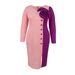 Women's Clothing Color Blocked Rose Dress For Women V Neck Long Sleeve Midi Evening Gown Unique Party/Banquet Wear_ecoleips.com