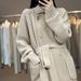 Women's Clothing Women's Mid-Length Knit Cardigan Sweater – Elegant & Versatile Open Front Coat For Casual & Office Wear (Beige, Sizes M-5XL)_ecoleips.com