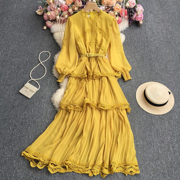 Plain Chiffon Long Sleeved Cake Dress 1868_ecoleips.com