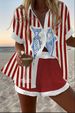 Aria Basics Aria Basics 2025 Spring Summer European And American Cross-Border Fashion Women's Printed Loose Short Sleeve Shirt Shorts POD_ecoleips.com