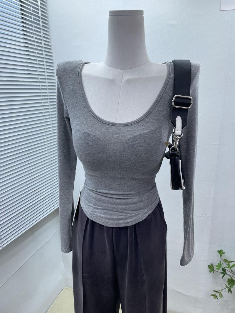Women's Thin Wide round Neck Long Sleeve T-Shirt Slightly Sheer Fitted Top Perfect for Autumn Base Layer Effortlessly Sexy_ecoleips.com
