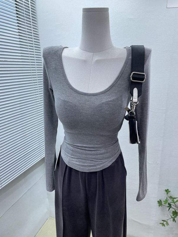 Women's Thin Wide round Neck Long Sleeve T-Shirt Slightly Sheer Fitted Top Perfect for Autumn Base Layer Effortlessly Sexy_ecoleips.com