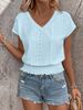 K New V-neck Hollowed Out Short Sleeved T-shirt, Fashionable Casual Top For Women_ecoleips.com