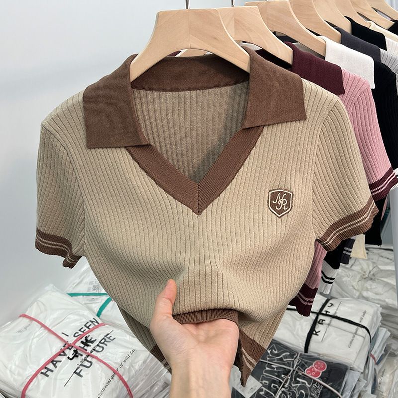 Women's Clothing Unique Style Sweet Hot Girl Short Collar Sweater Top Design Niche Short Sleeved Shirt Female Summer_ecoleips.com