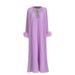 Women's Clothing Autumn And Winter New Round Neck Diamond Pleated Ostrich Feather Solid Color Dress_ecoleips.com