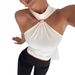 Women's Clothing High Neck Sleeveless Off-Shoulder Elastic Vest Spring/Summer Top Metal Ring Detail Fashion_ecoleips.com