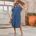 Plus Size Women's Denim Dress Short Sleeve Button Mid-Length Wide Dress For Casual Wear_ecoleips.com