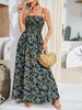 Women's Boho Floral Print Bodycon Dress, Long Sleeveless Summer Woven Fabric, Fitted Waist Tie Back Design_ecoleips.com