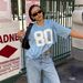 Oversized V-Neck Streetwear T-Shirt For Women - Loose Fit Graphic Print Tee, Casual Comfort, Trendy Urban Style (Pink, Blue, White)_ecoleips.com
