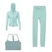 Nude Feel Three Piece Women's Sports Set Cropped Pants Hooded Jacket Y Back Bra Fitness Exercise Yoga Sportswear_ecoleips.com