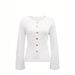 Women's Elegant Round Neck Long Sleeve Knitted Cardigan European American Style Solid Color Cardigan With Metal Button Design New Autumn Style_ecoleips.com