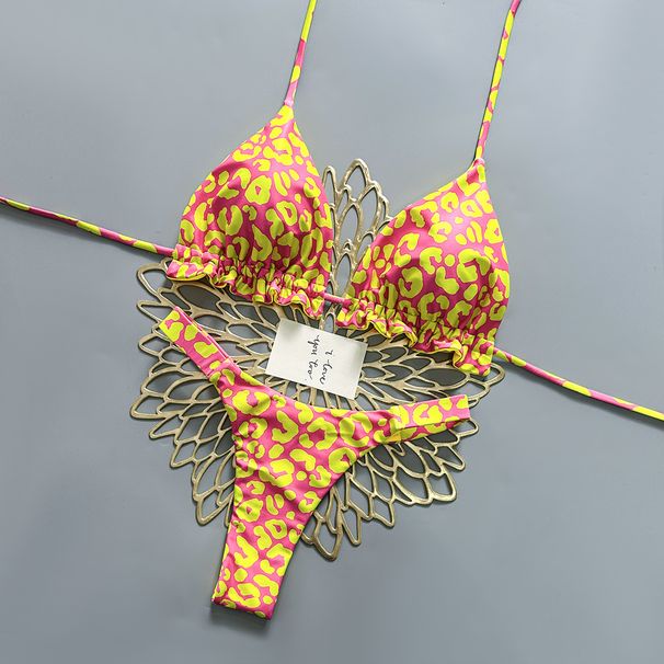 Women's Clothing Color Block Fluorescent Leopard Print Bikini Backless Design Sexy Two Piece Set For Beach Spa Occasions_ecoleips.com