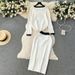 Women's Clothing autumn and winter round neck loose long sleeved sweater high waist mid length skirt knitted two piece suit_ecoleips.com