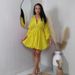 Women's Sexy Drawstring Waist Long Sleeve Dress - Stylish Puff Sleeve Shirt Collar Blouse For Casual & Commute (Yellow/Black/Army Green, S-3XL)_ecoleips.com