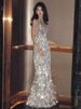 Women's Clothing Silver Tassel Sequined Bride Toast Dress Temperament Banquet High End V Neck Fishtail Evening Dress_ecoleips.com