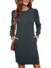 K European And American Fashionable Women's Dress With Knitted Bubble Sleeves, Long Sleeved Round Neck, Casual Loose Dress With Pockets_ecoleips.com
