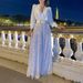 New Women's Clothing In Europe And The United States Fashionable V Neck Long Sleeved Shirt Elegant Slim Waist Sequined Wide Legs Party Jumpsuits_ecoleips.com