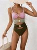 Women's Clothing Splicing Hot Style Metal Buckle Beach One Piece Swimsuit_ecoleips.com