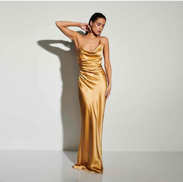 Women's Clothing Backless satin pleated suspender long skirt slim figure showing skirt dress sexy small dress seaside vacation women_ecoleips.com