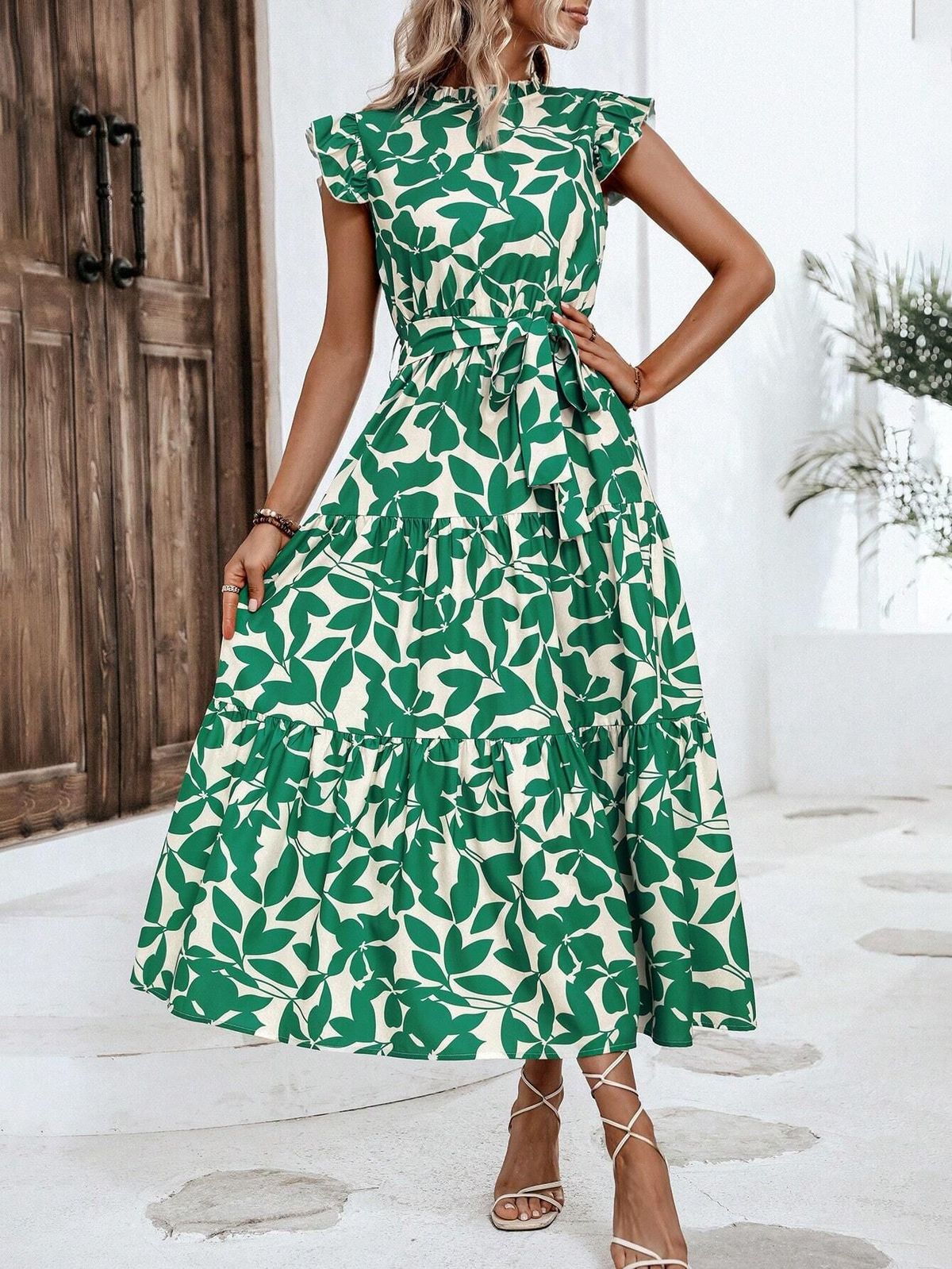 Women's Clothing Summer Fashionable Fairy Dress Ruffled Flutter Sleeve Tie Prin American Style New Arrivals_ecoleips.com