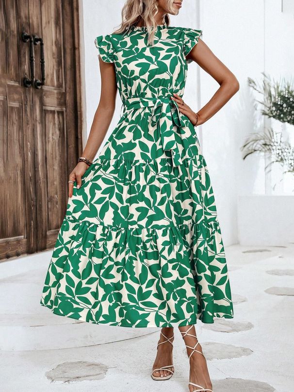 Women's Clothing Summer Fashionable Fairy Dress Ruffled Flutter Sleeve Tie Prin American Style New Arrivals_ecoleips.com