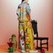 Women's Clothing Satin Print Short Sleeved Holiday Leisure Tether Suit_ecoleips.com