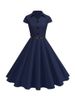 Women's Summer Solid Midi Dress With Belt Elegant Short Sleeve High Waist Office Party Sundress For Ladies_ecoleips.com