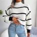 Aria Basics Aria Basics 2025 New Knitted Half Turtleneck Pullover Top European And American Style Women's Sweater For Outerwear Striped_ecoleips.com