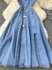Women's Clothing Sleeveless Sundress Woman Scheming Cutout Waist Slim Long Retro Denim Dress Woman_ecoleips.com