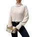 Voya Women's Spring/Summer New Solid Color Thread Knitted Hoodie Short Style High Collar Bottom Top_ecoleips.com