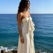 Strapless Bow Tie Split Maxi Dress Vacation Beach Style Flowy Long Dress For Women Summer Holiday Travel_ecoleips.com